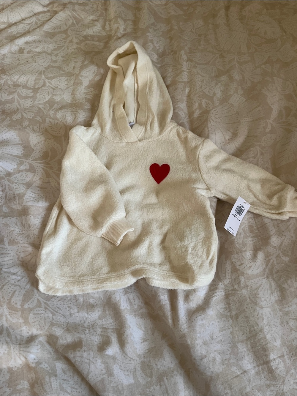 Old Navy Cream Hooded Sweatshirt with Red Heart Patch